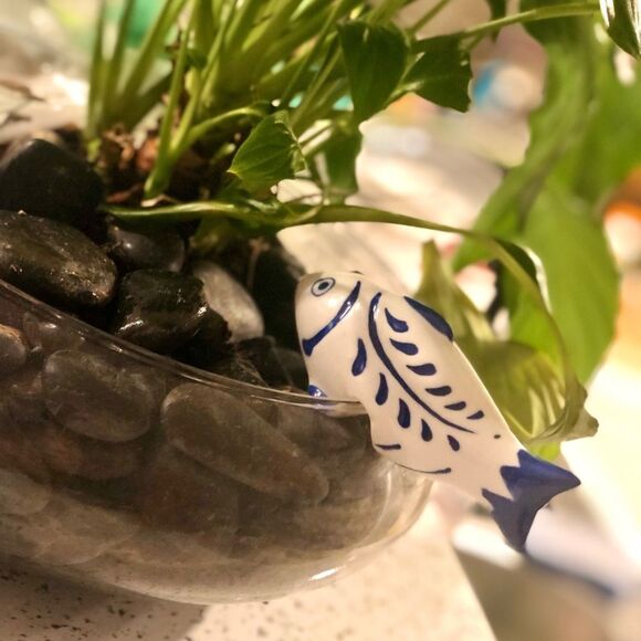 Opalhouse 4” Ceramic Fish Pot Percher🐟 white&blue - Picture 4 of 9